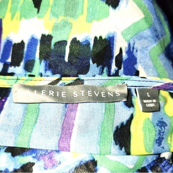 Valerie Stevens Sheer Blue & Green Beaded V-Neck Long Sleeve Tunic Size L - Picture 5 of 7